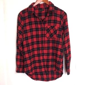 Green Goddess Red Plaid Flannel Long Sleeve Button Up Size Small